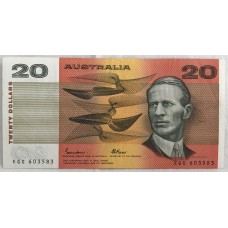 AUSTRALIA 1985 . TWENTY 20 DOLLARS BANKNOTE . ERROR . WET INK TRANSFER